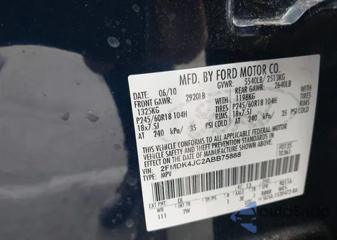 2010 Ford Edge Sel z USA, uszkodzony, nr VIN 2FMDK4JC2ABB75888